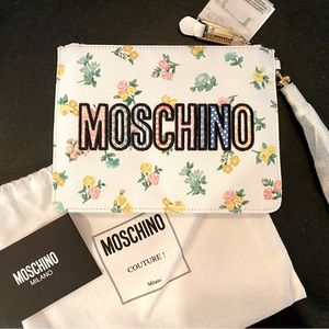 Moschino White Floral Teddy Bear Clutch